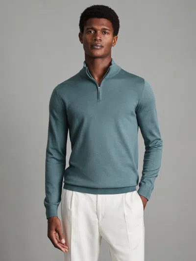 Reiss Ocean Green Merino Wool Half-zip Funnel Neck Jumper In Blue