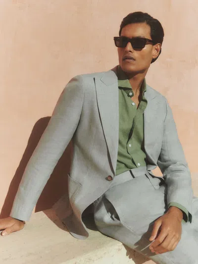Reiss Ocean Green Warner Linen Single-breasted Suit Blazer Slim-fit