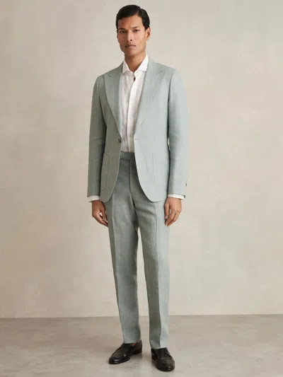 REISS REISS OCEAN GREEN WARNER LINEN SLIM-FIT SUIT TROUSERS