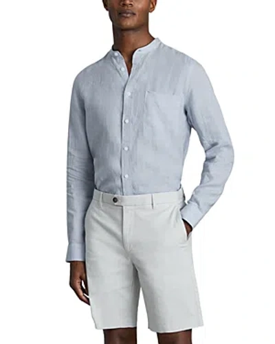 Reiss Ocean Long Sleeved Grandad Collar Regular Fit Button Down Shirt In Light Blue