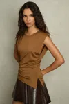 Reiss Ochre Sadie Cap-sleeve Ruched Jersey Top In Ochre