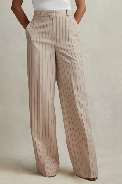 Reiss Odette - Neutral Petite Wool Blend Striped Wide Leg Trousers, Us 2
