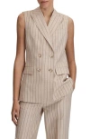 Reiss Neutral Wool Blend Striped Double Breasted Waistcoat In Neutral