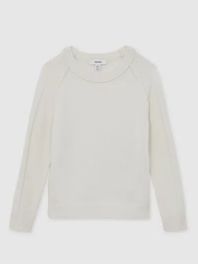 Reiss Kids' Off White 13-14 Yrs Wool-cashmere Reverse-seam Jumper In Gray