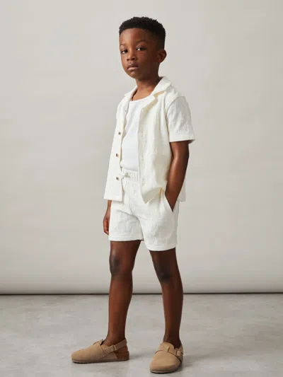 Reiss Off White 3-9 Yrs Stretch-cotton Textured Shorts