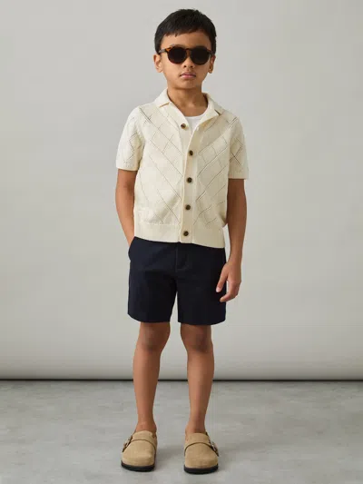 Reiss Kids' Off White 9-13 Yrs Cotton Blend Diamond Knit Shirt
