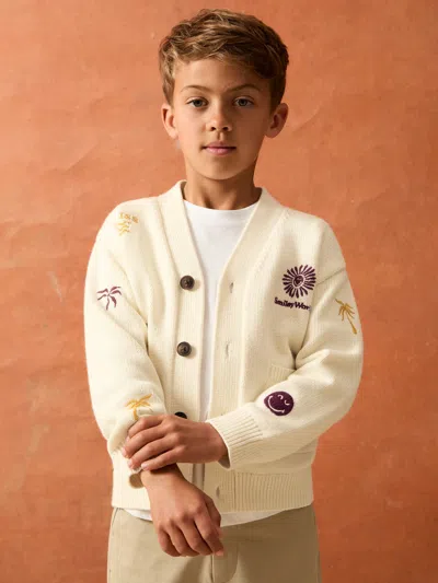 Reiss Kids' Off White 9-13 Yrs Smileyworld | Embroidery Cardigan Unisex Fit