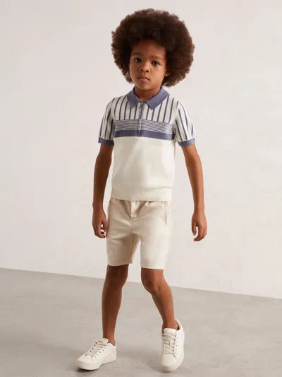 Reiss Off White/ Airforce Blue Cotton Stripe Knit Half-zip Polo Shirt In Neutral