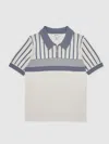 Reiss Off White/ Airforce Blue Cotton Stripe Knit Half-zip Polo Shirt In Gray
