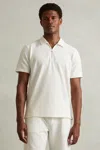 Reiss Off White Albany Textured Zip-neck Polo Shirt