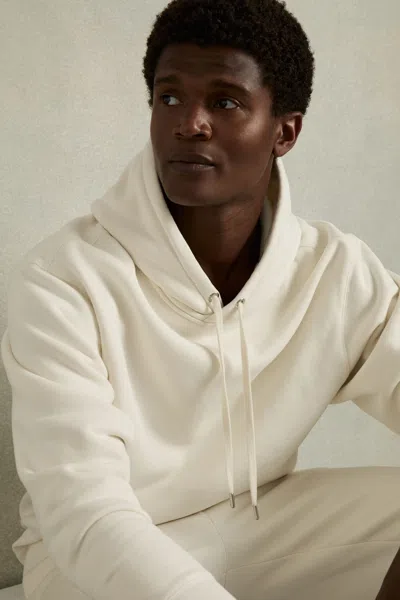 Reiss Off White Boulevard Cotton Fleece-back Drawstring Hoodie In Off White
