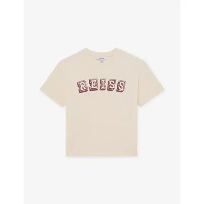 Reiss Kids' Off White Brick Leonard Branded-print Cotton-jersey T-shirt 9-13 In Neutral