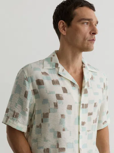 Reiss Mens Off White Vespucci Brushstroke-print Cotton Shirt Xl In Brown