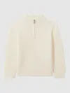 Reiss Off White Chester 9-13 Yrs Zipped Funnel-neck Wool Jumper