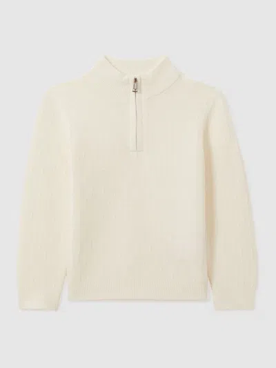 Reiss Off White Chester 9-13 Yrs Zipped Funnel-neck Wool Jumper