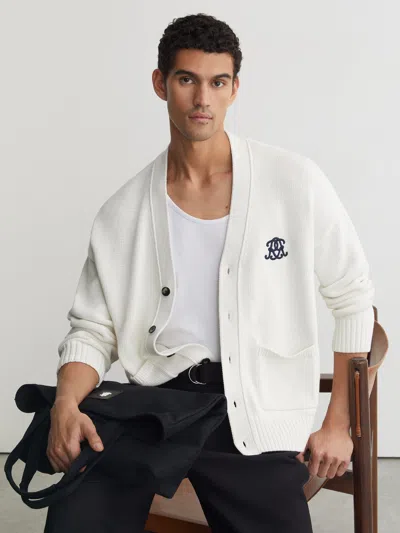 Reiss Off White Coates Monogram-embroidered Relaxed Cardigan