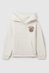 REISS OFF WHITE COTTLE 9-13 YRS RELAXED EMBROIDERED BASKETBALL HOODIE