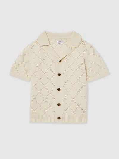 Reiss Off White Cotton Blend Diamond Knit Shirt