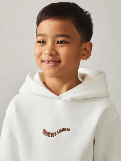 Reiss Off White Manilla 3-9 Yrs Cotton-blend Palm-embroidered Hoodie