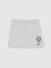 Reiss Off White Cotton Blend Palm Embroidered Shorts
