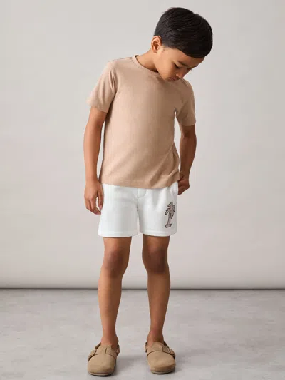 Reiss Off White Cotton Blend Palm Embroidered Shorts