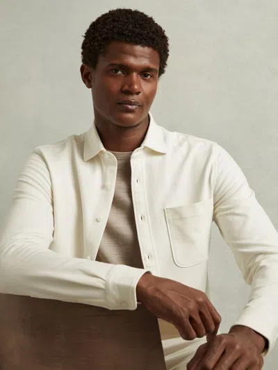 Reiss Off White Cotton Blend Twill Overshirt