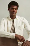 Reiss Off White Cotton Blend Twill Overshirt