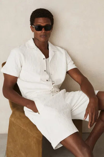 Reiss Off White Cotton Textured Drawstring Shorts