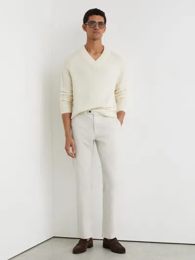 Reiss Off White Dobby Cotton Pique Chino Trousers