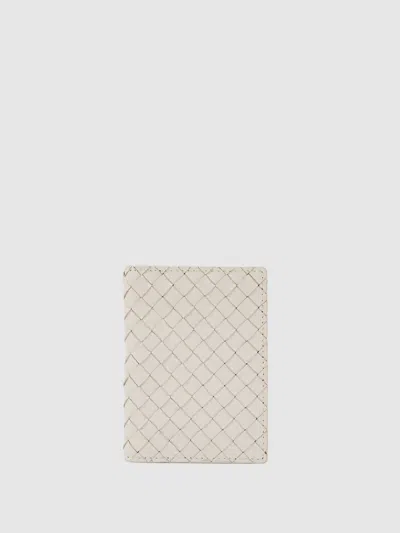 Reiss Off White Leather Woven Bifold Cardholder In Purple