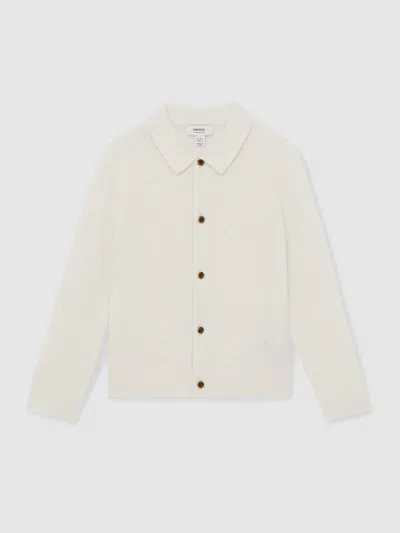 Reiss Kids' Off White 13-14 Yrs Wool V-stitch Button-through Cardigan