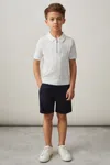 Reiss Off White Spey 3-9 Yrs Half-zip Pointelle Polo Shirt In White
