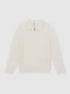 Reiss Kids' Off White 13-14 Yrs Wool Waffle-knit Half-zip Polo Shirt In Neutral