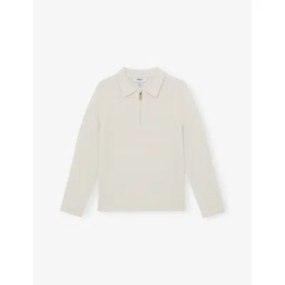 Reiss Kids' Off White Hamilton Waffle Wool-knitted Polo Shirt 3-9 In Neutral