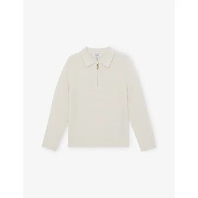 Reiss Kids' Off White Hamilton Waffle Wool-knitted Polo Shirt 9-13