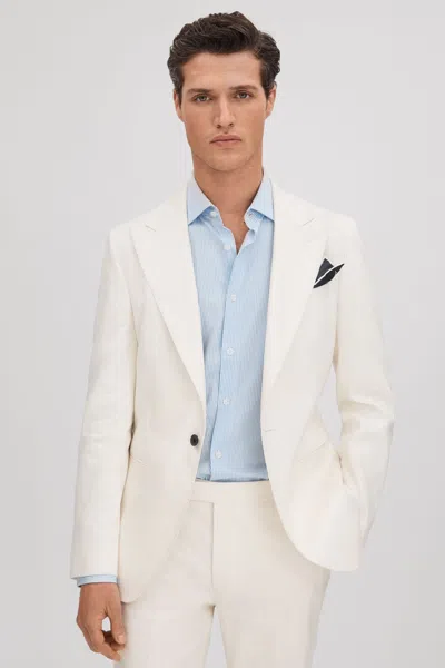 Reiss Off White Linen Blend Single Breasted Slim Fit Blazer