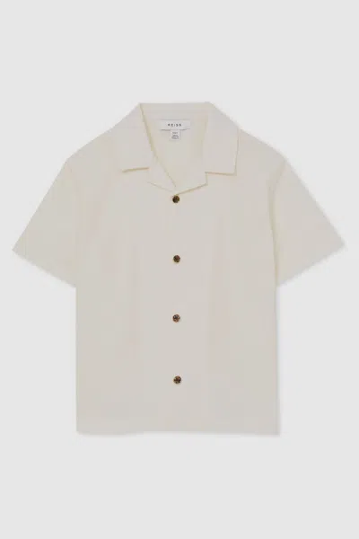 Reiss Off White 9-13 Yrs Textured Cuban Collar Shirt