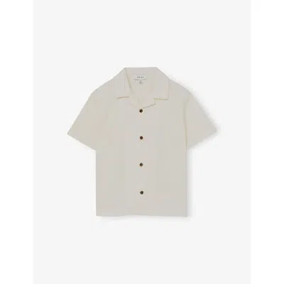 Reiss Kids' Off White Hunt Textured-weave Stretch-woven Shirt 3-9