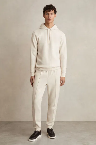 Reiss Off White Interlock Jersey Drawstring Hoodie