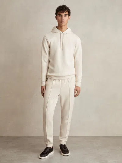REISS OFF WHITE INTERLOCK JERSEY DRAWSTRING HOODIE