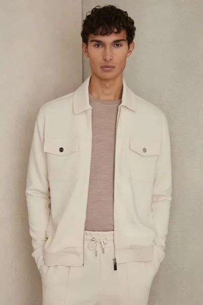 Reiss Off White Interlock Zip-through Overshirt