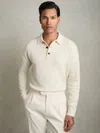 Reiss Jacob Relaxed Fit Quarter Button Long Sleeve Wool Knit Polo In White