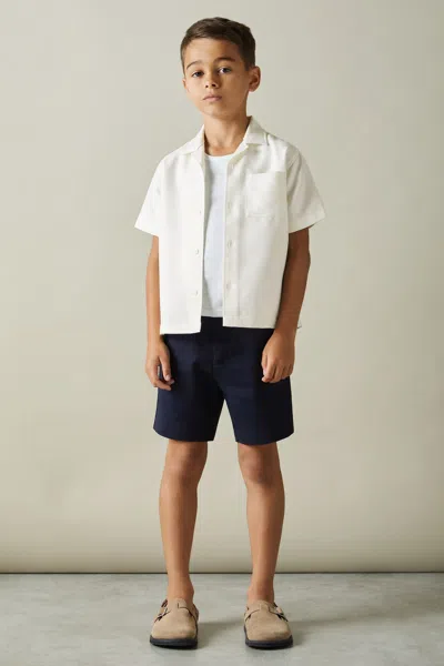 Reiss Off White 3-9 Yrs Twill Cuban Collar Shirt