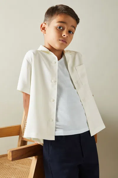 Reiss Off White 9-13 Yrs Twill Cuban Collar Shirt