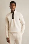 Reiss Off White Leather-placket Interlock Sweatshirt