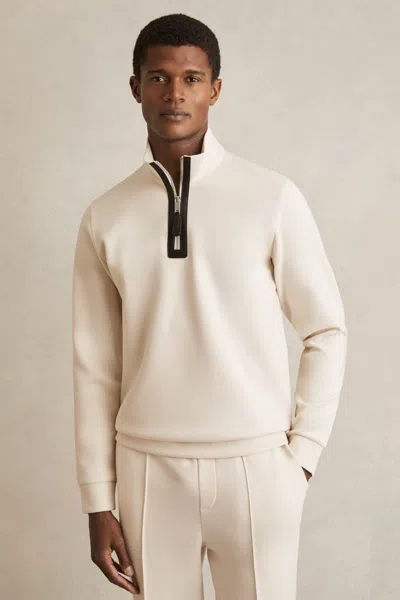 Reiss Off White Leather-placket Interlock Sweatshirt
