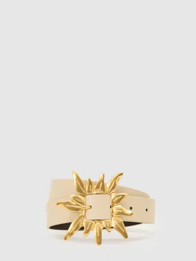 Reiss Off White Leather Sun-buckle Belt In Gold