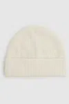 Reiss Off White Chaise Merino Wool Ribbed Beanie Hat In Neutral