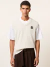 Reiss Off White Monogram Embroidered Wool Knit Vest In Neutral
