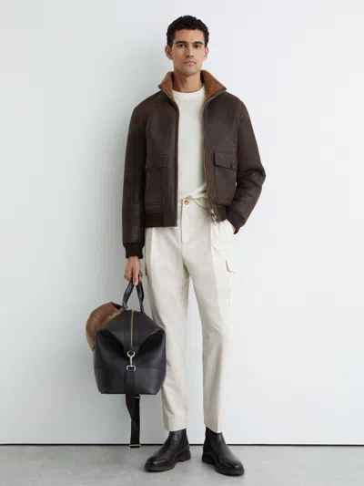 Reiss Off White Fine-corduroy Cargo Trousers In Brown